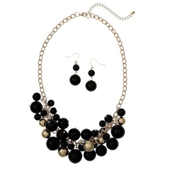Erica Lyons Gold Tone Shaky Beaded Necklace And Drop Earrings NWT - Picture 1 of 3